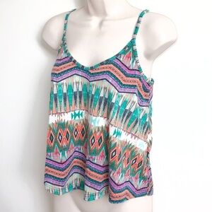 Lush boho Aztec relaxed fit scoop neck tank top